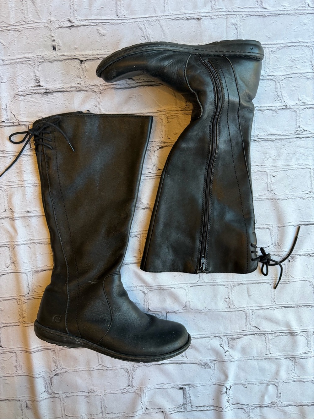 Born  Caladium Tall Lace Zip Leather Ren Faire Knee Boots Peasant 9.5 Rustic